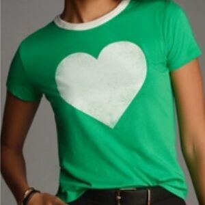 Letluv for Anthropologie Green Heart ringer Graphic Tee